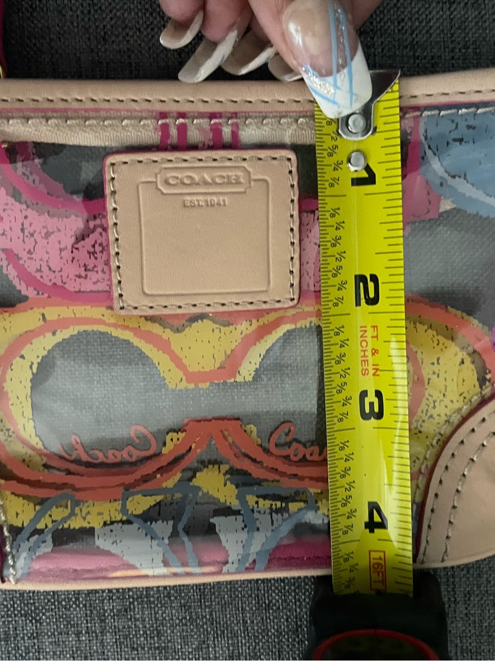 Coach Multicolor Signature Graphic clear Wristlet in Pink, Yellow, Blue, Cream - Picture 7 of 7